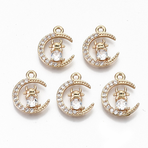 

PandaHall Brass Micro Pave Cubic Zirconia Pendants, Light Gold, Long-Lasting Plated, Cadmium Free & Lead Free, Moon with Cow, Clear...