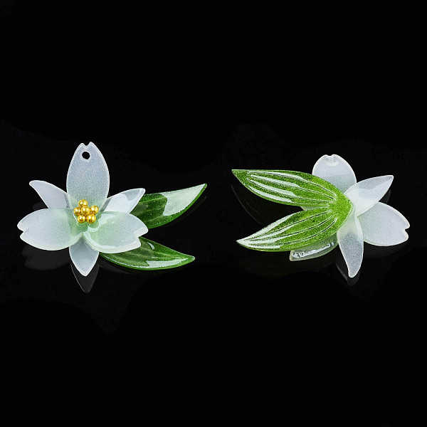 

PandaHall Plastic Pendants, with Golden Plated Stainless Steel Beads, Flower, Green, 22x28~29x7~8mm, Hole: 1.2mm Plastic Flower Green