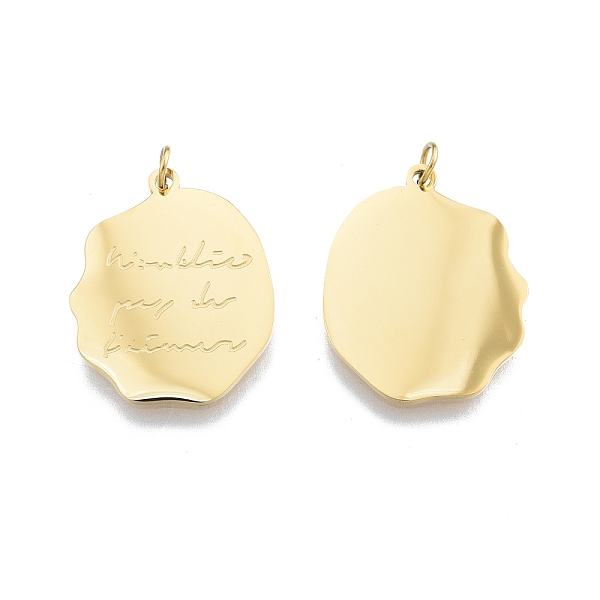 

PandaHall Ion Plating(IP) 304 Stainless Steel Pendants, with Jump Ring, Oval with Word, Nickel Free, Real 14K Gold Plated, 22x17.5x1mm, Jump...