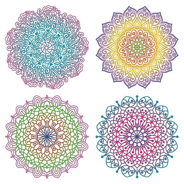 

PandaHall PVC Window Sticker, Flat Round Shape, for Window or Stairway Home Decoration, Mandala, 160x160x0.3mm, 4pcs/set PVC Flower