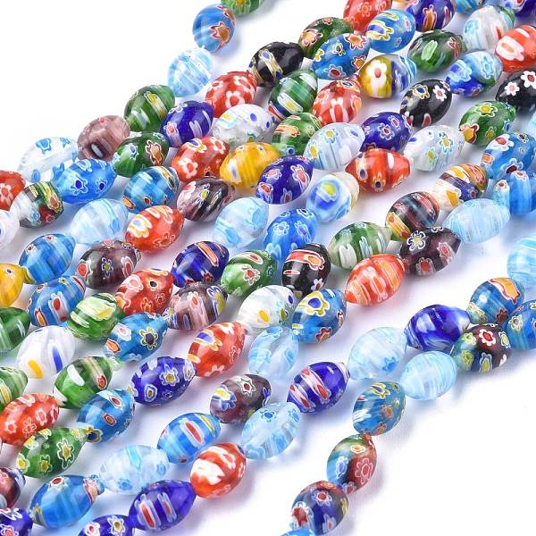 PandaHall Oval Handmade Millefiori Glass Beads Strands, Mixed Color, 14~15x10mm, Hole: 1mm, about 27pcs/strand, 14.9 inch Millefiori...