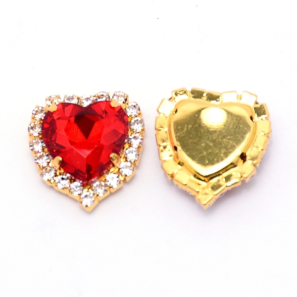 

PandaHall Sew on Rhinestone, Glass Rhinestone, with Light Gold Plated Brass Findings, Garment Accessories, Faceted, Heart, Light Siam..., Red