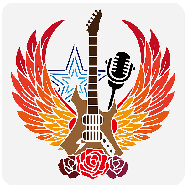 

PandaHall FINGERINSPIRE Electric Guitar Painting Stencil 11.8x11.8inch Reusable Microphone Drawing Template Wings Stencil for Painting...