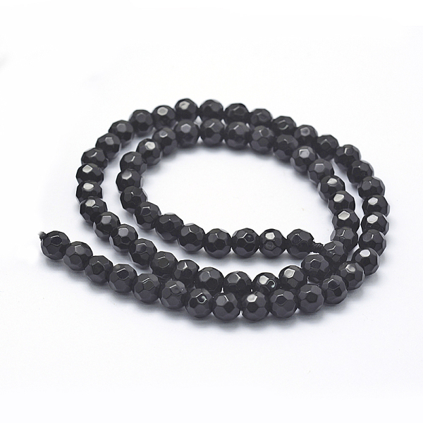 

PandaHall Natural Obsidian Beads Strands, Faceted, Round, 6~6.5mm, Hole: 1mm, about 68pcs/strand, 15.7 inch(40cm) Obsidian Round