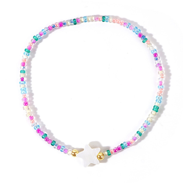 

PandaHall Glass Seed Bead & Shell Star Beaded Bracelet for Women, Simple and Stylish Glass Star