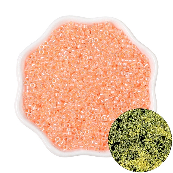 

PandaHall Luminous Glow in the Dark Cylinder Seed Beads, Spray Painted, Light Salmon, 2.5mm, Hole: 1mm, about 700pcs/bag Glass