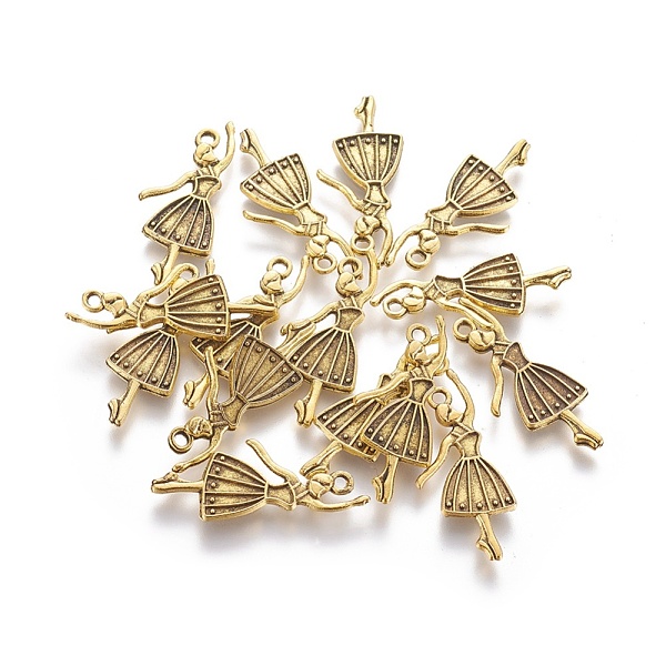 

PandaHall Alloy Dancer Charm Pendant, Ballerina Dancer, Lead Free & Cadmium Free, Antique Golden, 32x13x2mm, Hole: 2mm Alloy Human