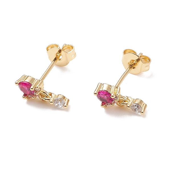 

PandaHall Deep Pink Cubic Zirconia Flat Round Dangle Stud Earrings, Brass Jewelry for Women, Cadmium Free & Lead Free, Real 18K Gold Plated...