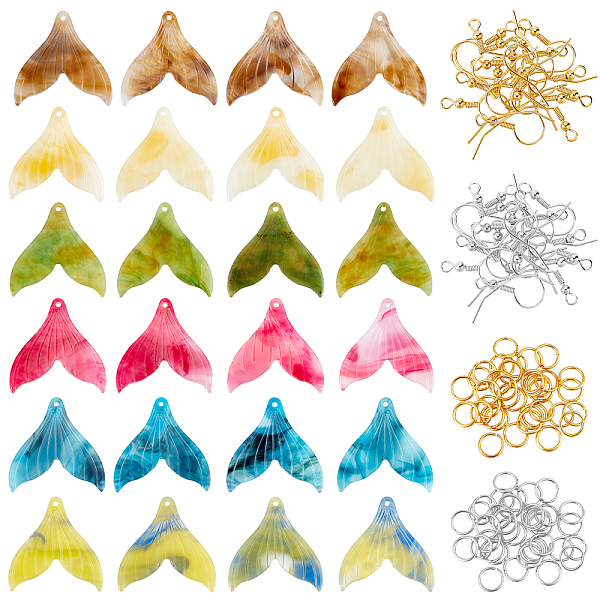 

PandaHall Olycraft DIY Dangle Earring Making Kits, 24Pcs 6 Colors Whale Tail Shape Cellulose Acetate(Resin) Pendants, Iron Jump Rings &..., Multicolor