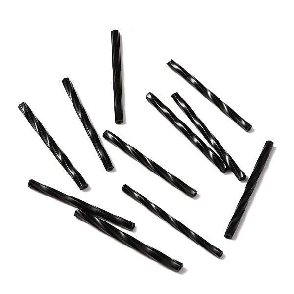 

PandaHall Opaque Colours Glass Twist Bugle Beads, Round Hole, Black, 25~26x2mm, Hole: 0.8mm, about 1050pcs/bag Glass Black