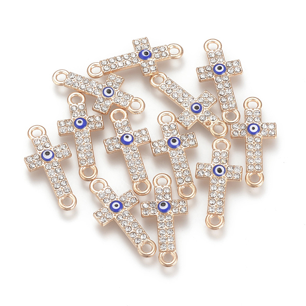 

PandaHall Alloy Rhinestone Links connectors, with Enamel, Cross with Evil Eye, Light Gold, 25.5x12x2.5mm, Hole: 2mm Alloy Rhinestone+Enamel..., Clear