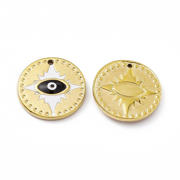 

PandaHall Vacuum Plating 201 Stainless Steel Pendant, with Enamel, Real 18K Gold Plated, Flat Round with Evil Eye Charm, Black, 18x2.7mm...