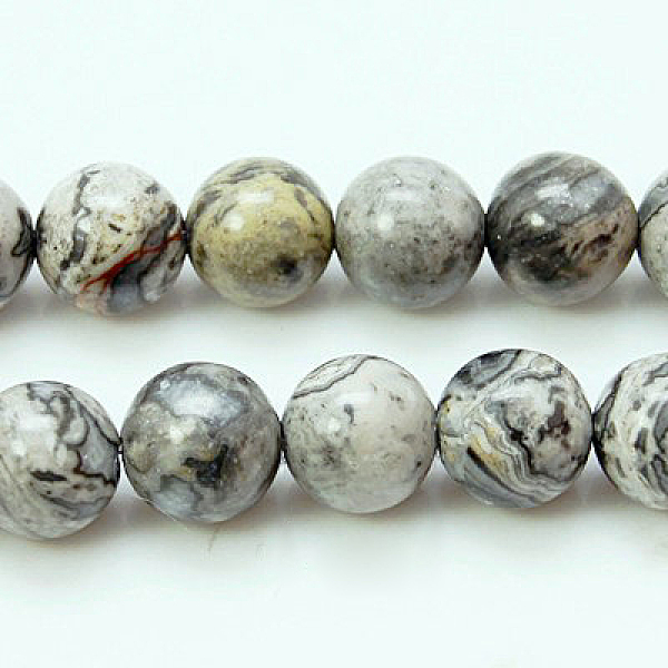 

PandaHall Natural Map Stone/Picasso Stone/Picasso Jasper Beads Strands, Round, 4mm, Hole: 1mm, about 88pcs/strand, 15.3 inch Map Stone Round..., Gray