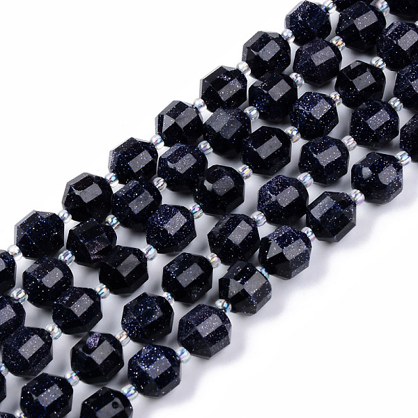 

PandaHall Synthetic Blue Goldstone Beads Strands, Round, Faceted, 8~9x10mm, Hole: 1.2mm, about 33~35pcs/strand, 15.16inch(38.5cm) Blue...