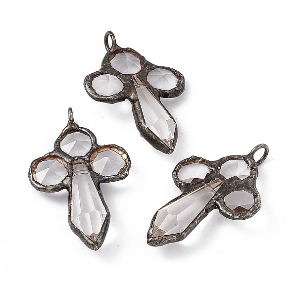 

PandaHall Faceted Transparent Glass Pointed Big Pendants, Rack Plating Brass Findings, Cadmium Free & Lead Free, Cross Charms, Clear...