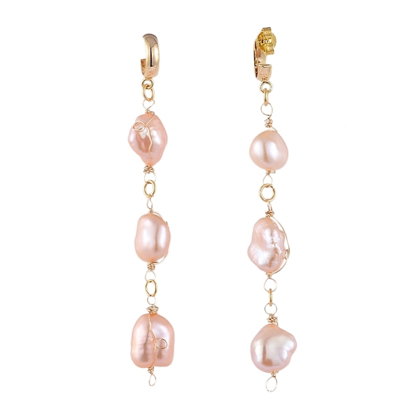 

PandaHall Natural Baroque Pearl Keshi Pearl Dangle Earrings, with Copper Wire, Brass Stud Earring Findings and Cardboard Packing Box, Golden...