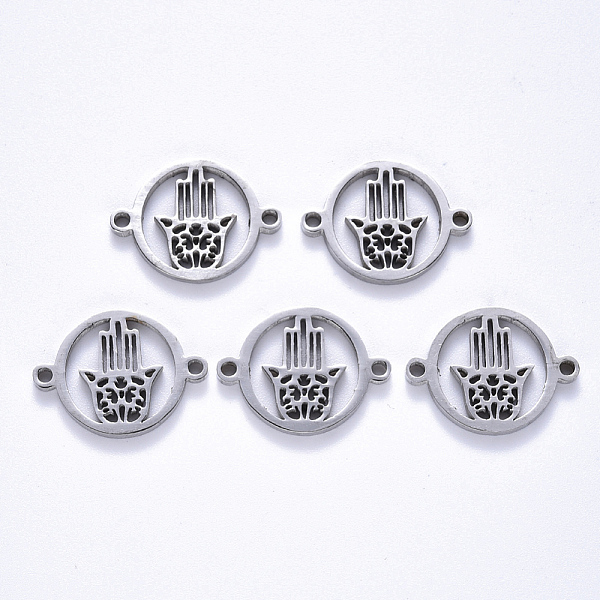 

PandaHall 201 Stainless Steel Links Connectors, Laser Cut, Flat Round with Hamsa Hand/Hand of Fatima/Hand of Miriam, Stainless Steel Color...