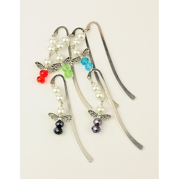 

PandaHall Alloy Bookmarks/Hairpins, with Glass Beads and Tibetan Style Beads, Mixed Color, 83mm Alloy Multicolor