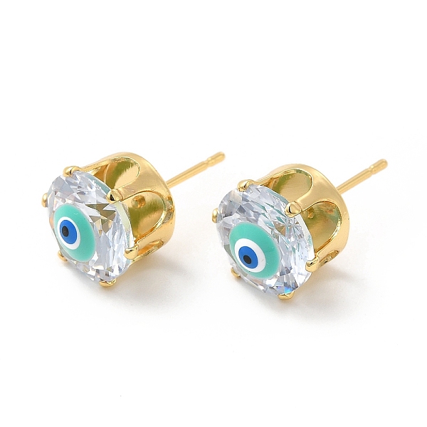 

PandaHall Flat Round Glass with Enamel Evil Eye Stud Earrings, Real 18K Gold Plated Brass Jewelry for Women, Turquoise, 11mm, Pin: 0.8mm..., Green