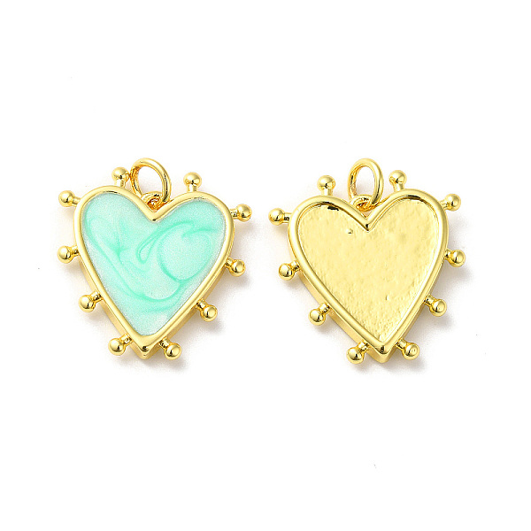 

PandaHall Rack Plating Brass Enamel Pendants, with Jump Ring, Lead Free & Cadmium Free, Heart Charm, Real 18K Gold Plated, Aquamarine..., Green