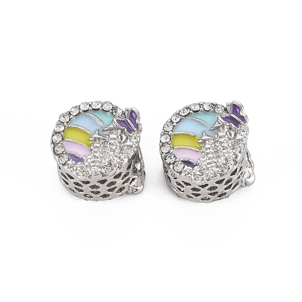 

PandaHall Rack Plating Alloy Enamel European Beads, with Crystal Rhinestone, Large Hole Beads, Cadmium Free & Nickel Free & Lead Free, Flat..., Clear