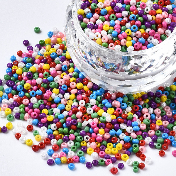 

PandaHall Glass Seed Beads, Round Hole, Baking Paint, Round, Colorful, 2~2.5x1.5~2mm, Hole: 0.8mm, about 450g/pound Glass