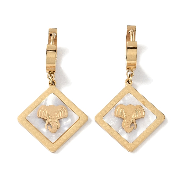 

PandaHall Rhombus with Elephant 304 Stainless Steel Shell Hoop Earrings, Dangle Earrings for Women, Real 18K Gold Plated, 40x21mm 304...