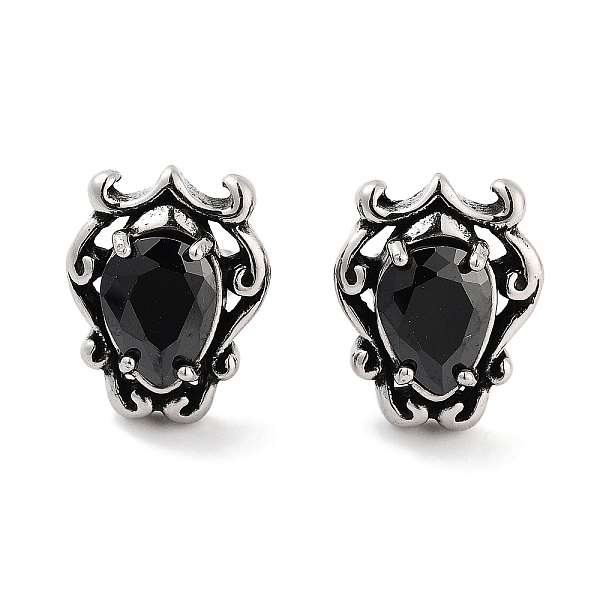 

PandaHall Teardrop 316 Surgical Stainless Steel Pave Cubic Zirconia Stud Earrings for Women Men, Antique Silver, Black, 14x10.5mm 316...