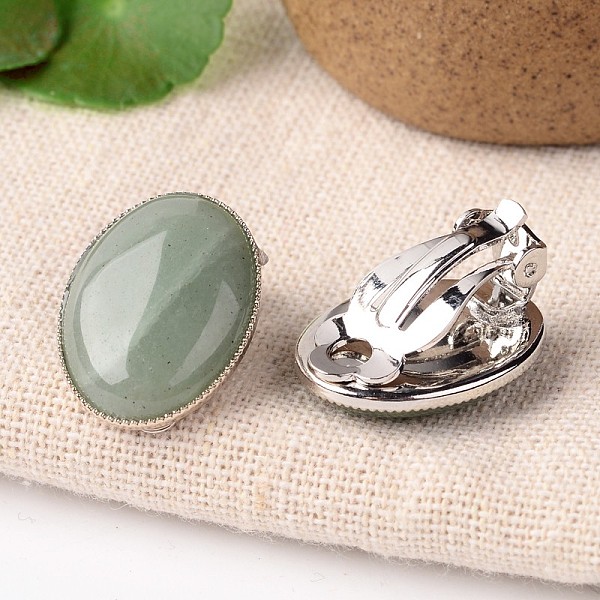 

PandaHall Natural Green Aventurine Oval Clip-on Earrings, with Platinum Plated Brass Findings, 21x15mm Green Aventurine