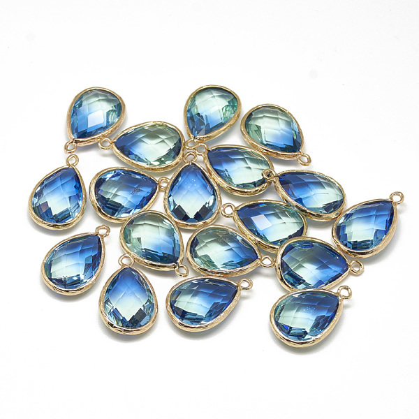 

PandaHall Glass Pendants, with Golden Tone Brass Findings, Faceted, Teardrop, Dodger Blue, 23x15x7mm, Hole: 1.5~2mm Brass+Glass Teardrop...