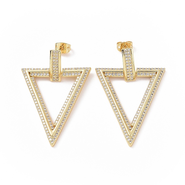 

PandaHall Clear Cubic Zirconia Hollow Out Triangle Dangle Stud Earrings, Brass Jewelry for Women, Real 18K Gold Plated, 42x28mm, Pin: 0.8mm...