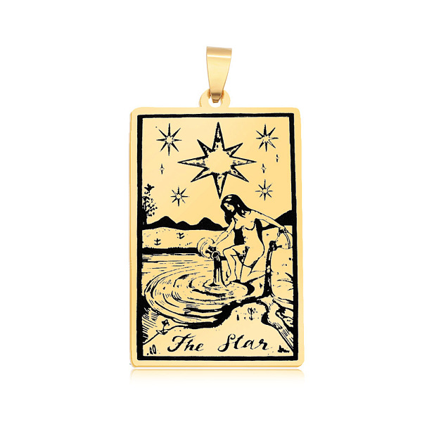 

PandaHall 201 Stainless Steel Pendants, Laser Engraved Pattern, Tarot Card Pendants, Golden, The Star XVII, 40x24x1mm, Hole: 8x4mm 201...