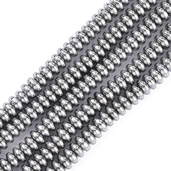 

PandaHall Non-Magnetic Synthetic Hematite Beads Strands, Grade A, Rondelle, Platinum Plated, 4x2mm, Hole: 1mm, about 172pcs/strand, 16 inch..., Silver