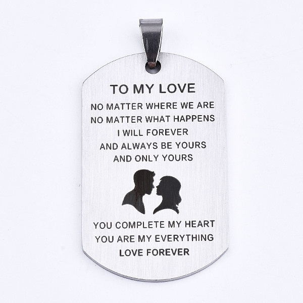 PandaHall 201 Stainless Steel Quote Pendants, Stamped Dog Tags, for Valentine's Day Gift Jewelry, Rectangle, Laser Cut, Stainless Steel...