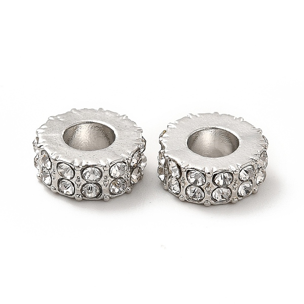 

PandaHall Rack Plating Alloy Rhinestone European Beads, Large Hole Beads, Flat Round, Platinum, 11x4.5mm, Hole: 5mm Alloy+Rhinestone Flat..., Clear