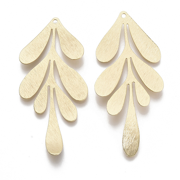 

PandaHall Brass Big Pendants, Nickel Free, Leaf, Real 18K Gold Plated, 61.5x27x1mm, Hole: 1.6mm Brass Leaf