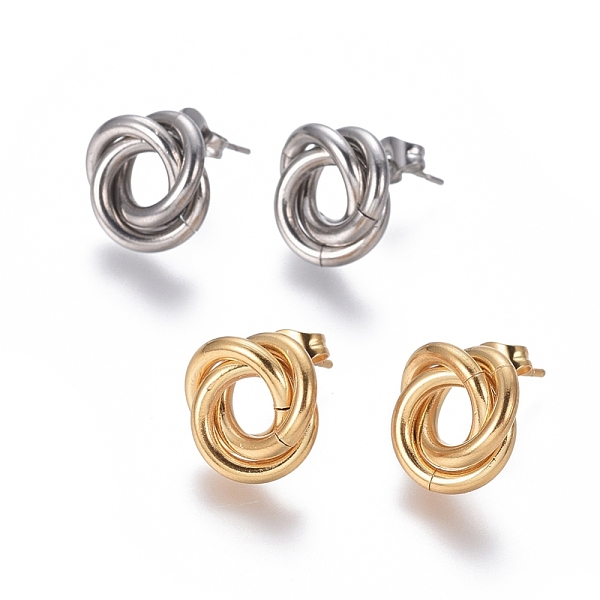 PandaHall 304 Stainless Steel Stud Earrings, Hypoallergenic Earrings, Interlocking Rings, with Ear Nuts, Golden & Stainless Steel Color...