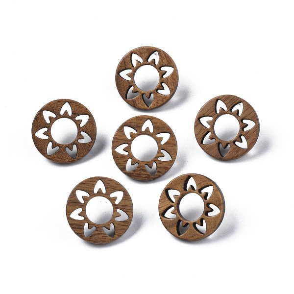 

PandaHall Donut with Flower Walnut Wood Stud Earrings with 316 Stainless Steel Pin for Women, Tan, 18mm, Pin: 0.7mm Wood Donut Orange
