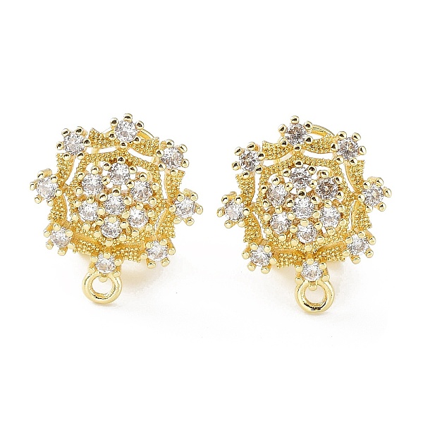 

PandaHall Flower Brass Micro Pave Cubic Zirconia Stud Earrings Finding, with Horizontal Loops, Cadmium Free & Lead Free, Real 18K Gold..., Clear