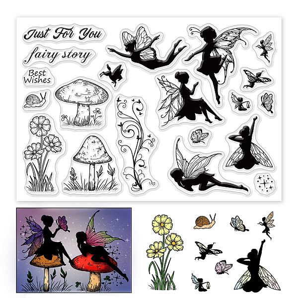 

PandaHall PH Fairy Pattern Clear Stamps Scrapbook Flower Mushroom Silicone Rubber Stamp Film Frame Transparent Seal Stamps for Invitation...
