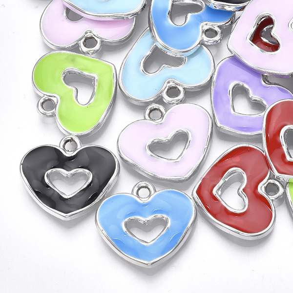 

PandaHall UV Plating Acrylic Pendants, with Enamel, Heart, Mixed Color, Platinum, 19x21x3mm, Hole: 2mm Acrylic Heart Multicolor