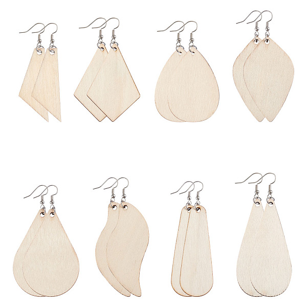

PandaHall DIY Earring Making Kits, Include Unfinished Blank Wood Pendants, with Stainless Steel Jump Rings and Brass Earring Hooks, Mixed..., Multicolor