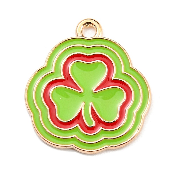 

PandaHall Saint Patrick's Day Alloy Enamel Pendants, Light Gold, Clover Charm, Green Yellow, 22x20x1mm, Hole: 2mm Alloy+Enamel Clover