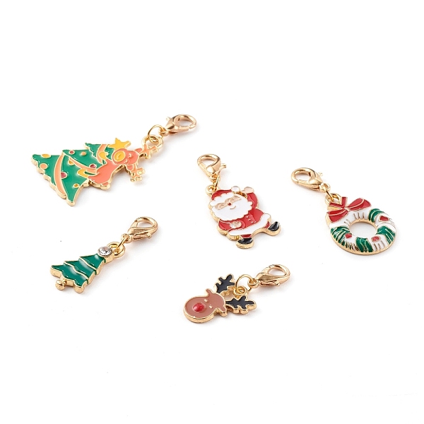

PandaHall Christmas Theme Light Gold Alloy Enamel Pendants, with Lobster Claw Clasps, Tree & Reindeer/Stag & Santa Claus & Wreath, Mixed..., Multicolor
