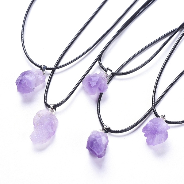 

PandaHall Natural Amethyst Pendant Necklaces, with Wax Cord and Iron Curb Chains, 17.59 inch(44.7cm), 1.5mm Amethyst