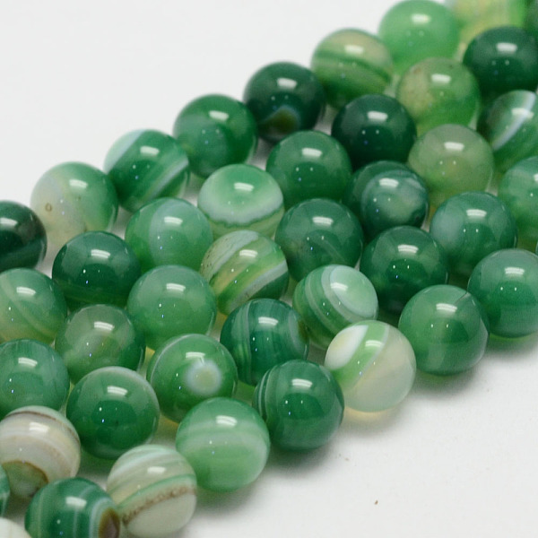 

PandaHall Natural Striped Agate/Banded Agate Bead Strands, Round, Grade A, Dyed, Sea Green, 6mm, Hole: 1mm, about 62~63pcs/strand, 14.5 inch...