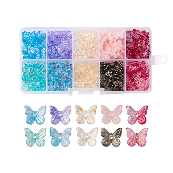 

PandaHall 300Pcs Transparent Spray Painted Glass Charms, with Glitter Powder, Butterfly, Mixed Color, 9.5x11x3mm, Hole: 0.8mm Glass..., Multicolor