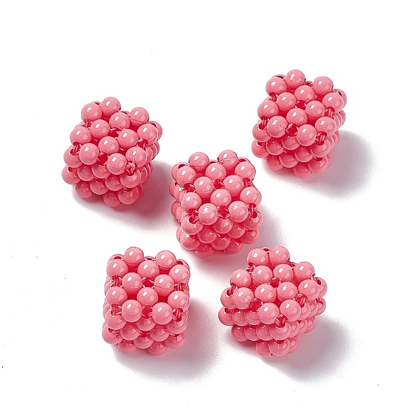 

PandaHall Handmade Opaque Plastic Woven Beads, No Hole Bead, Cube, Camellia, 15.5x15.5x15.5mm Plastic Cube Pink