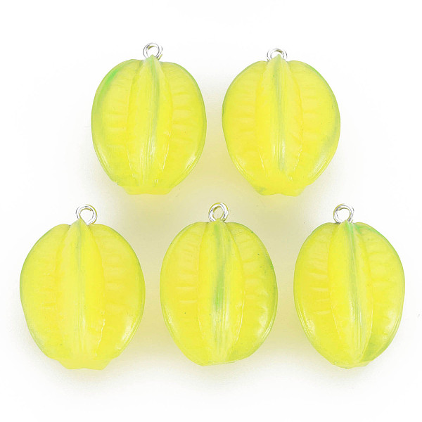 

PandaHall Opaque Resin Pendants, with Platinum Tone Iron Loop, Carambola, Champagne Yellow, 28x19.5mm, Hole: 2mm Resin Fruit