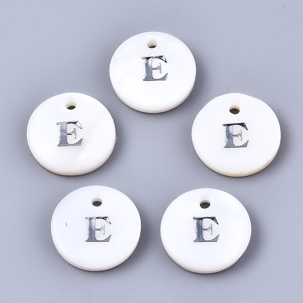 

PandaHall Natural Freshwater Shell Pendants, with Platinum Plated Iron Etched Metal Embellishments, Flat Round with Initial Letter, White...